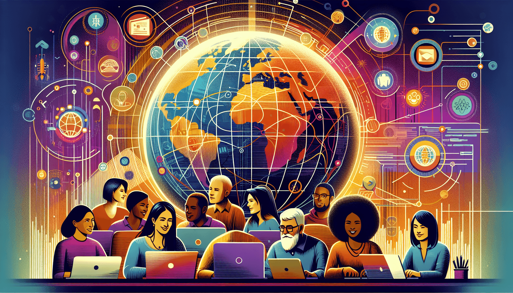 Illustration representing the concept of harnessing open source for global problem solving